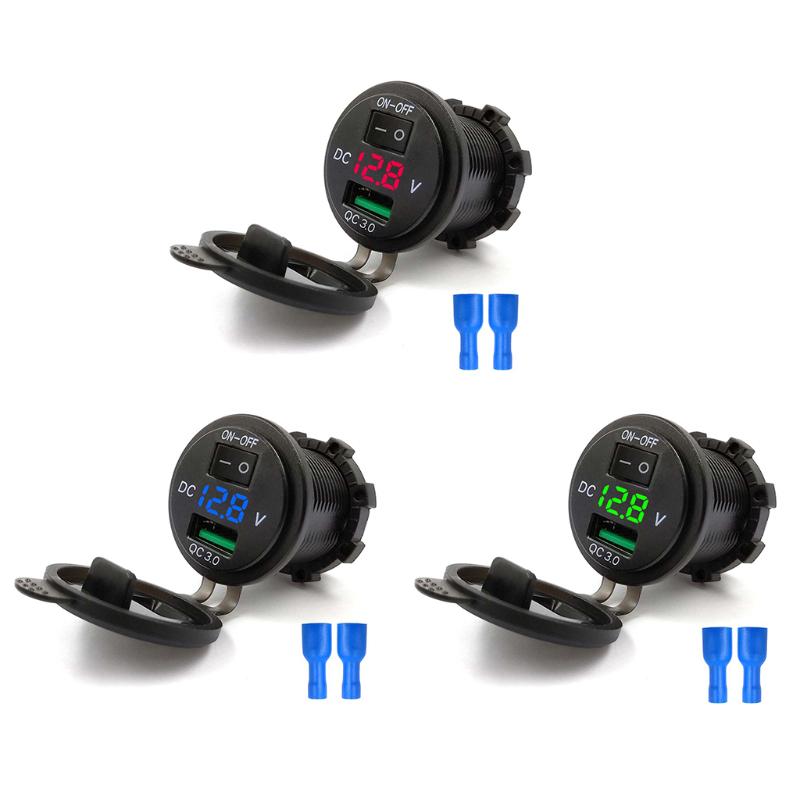 Quick Charge 3.0 USB Car Charger Socket LED Voltmeter Switch For Car Marine ATV