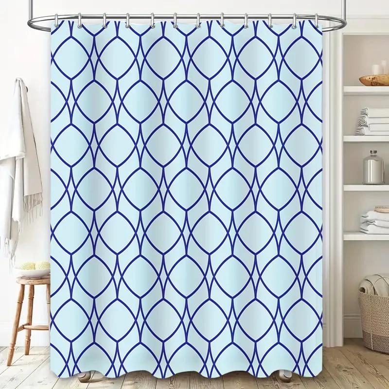 Modern Blue Geometric Shower Curtain Bath Room Decor Waterproof Fabric Shower Cane Privacy Panel Home Decoration for Bathroom In