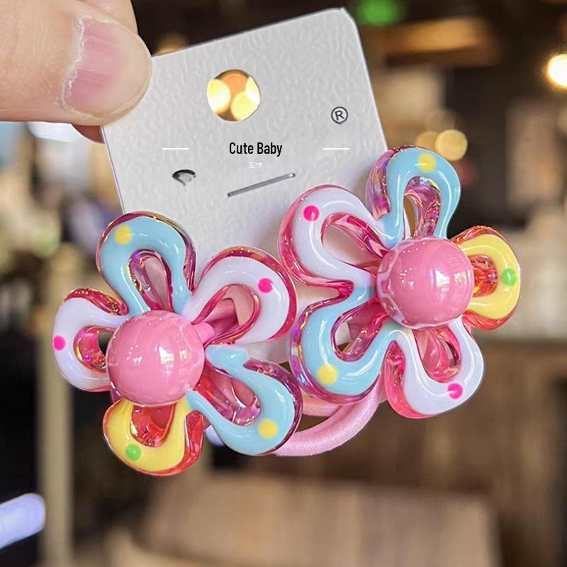 Attache de cheveux Princesse Fleur de Dessin Animé Coréen avec Perles Colorées - Accessoire de Cheveux Élastique Mignon pour Enfants