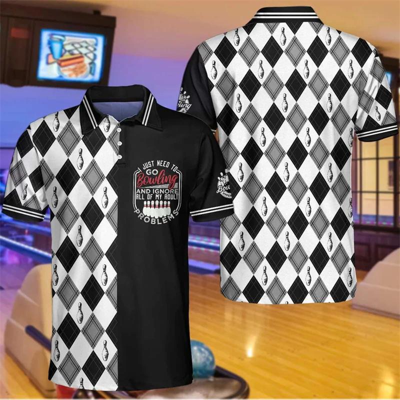 3D Print Bowling Ball Polo Shirts For Men Ninepins Player Pattern Short Sleeves Fashion Casual Sport Street Tops Oversized Tees