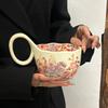 Flowers are like brocade, handle cup, high-value coffee cup, ceramic water cup, office large-capacity mug, birthday gift.