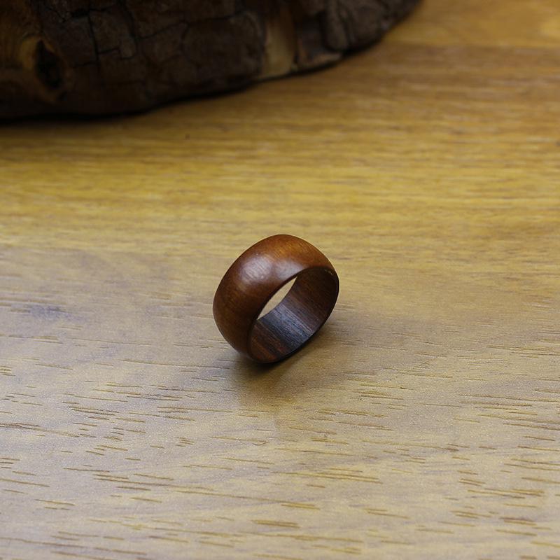 Thunderstruck Jujube Wood Hand-Painted Gold Crape Myrtle Retro Ring - Purely Handmade Carved Piece.