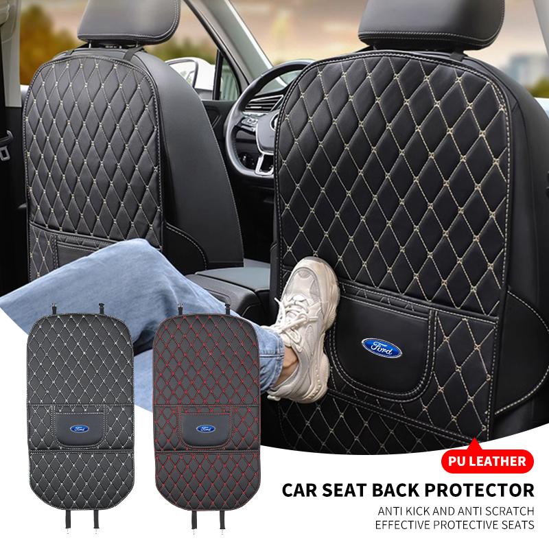 New Car Anti Kicks Pad With Organizer Pocket Seat Back Leather Protector For Ford Ranger Focus Kuga Mustang S-MAX Transit Mondeo