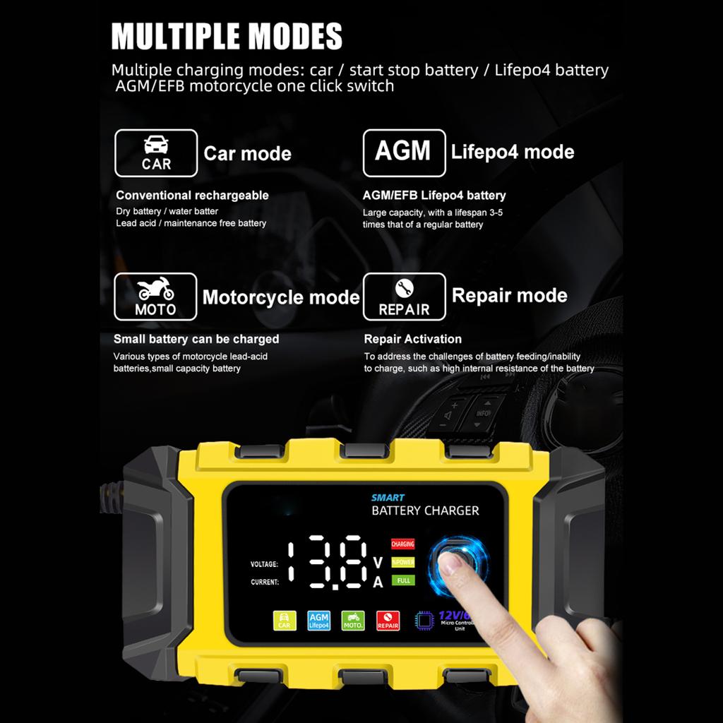 Akulaadija, 12 V intelligentne automaatne akulaadija suure digitaalse ekraaniga,