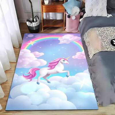 Unicorn Rainbow Clouds Carpet, Soft Pastel Design for Kids Room Suitable for Use As an Anti-slip for Living Room Bedroom Sofas