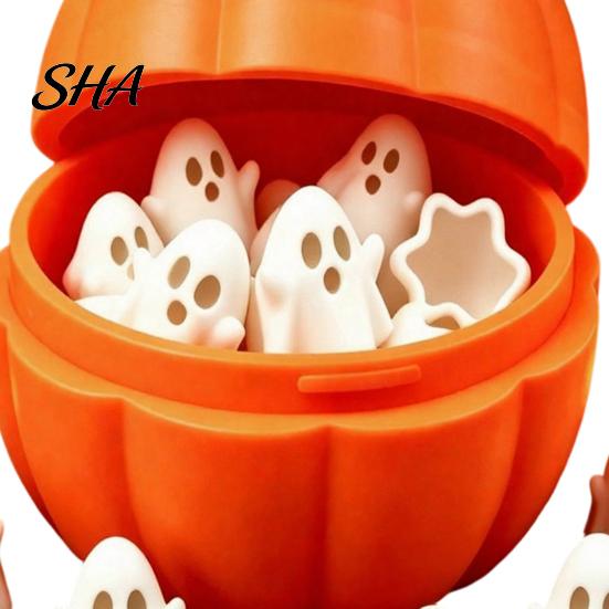 Halloween Table Decor Pumpkin Bucket with Mini Ghosts, Candy Bowl, Cute Ghost Decoration Set Figurines, Party Snack Holder for Farmhouse Home