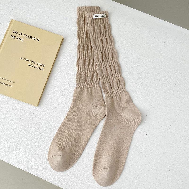 Women's Spring and Fall Vintage Solid Color Tall Drum Pile Calf Cotton Socks
