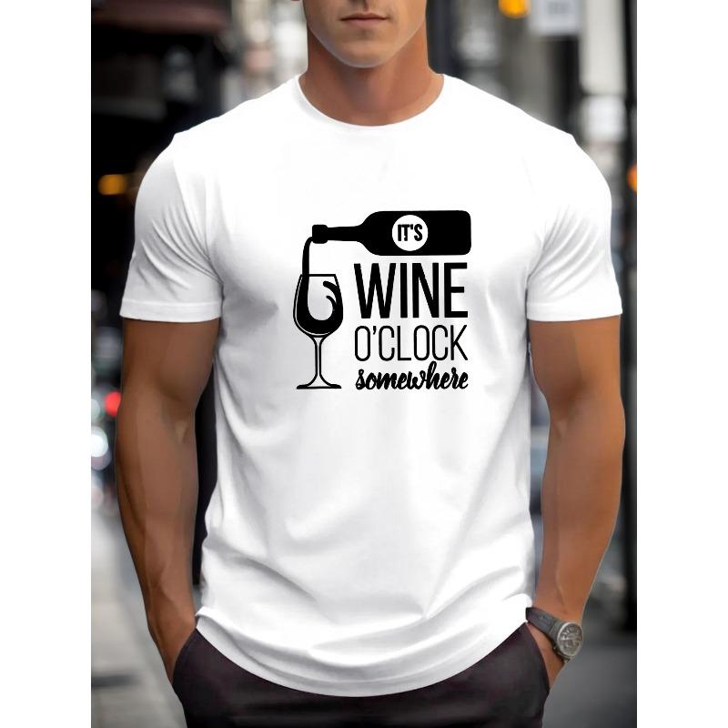 European sizes Men's "'s Wine O'" Graphic Casual T-Shirt - Summer Short Sleeve Round Neck Tee with Wine Glass Design