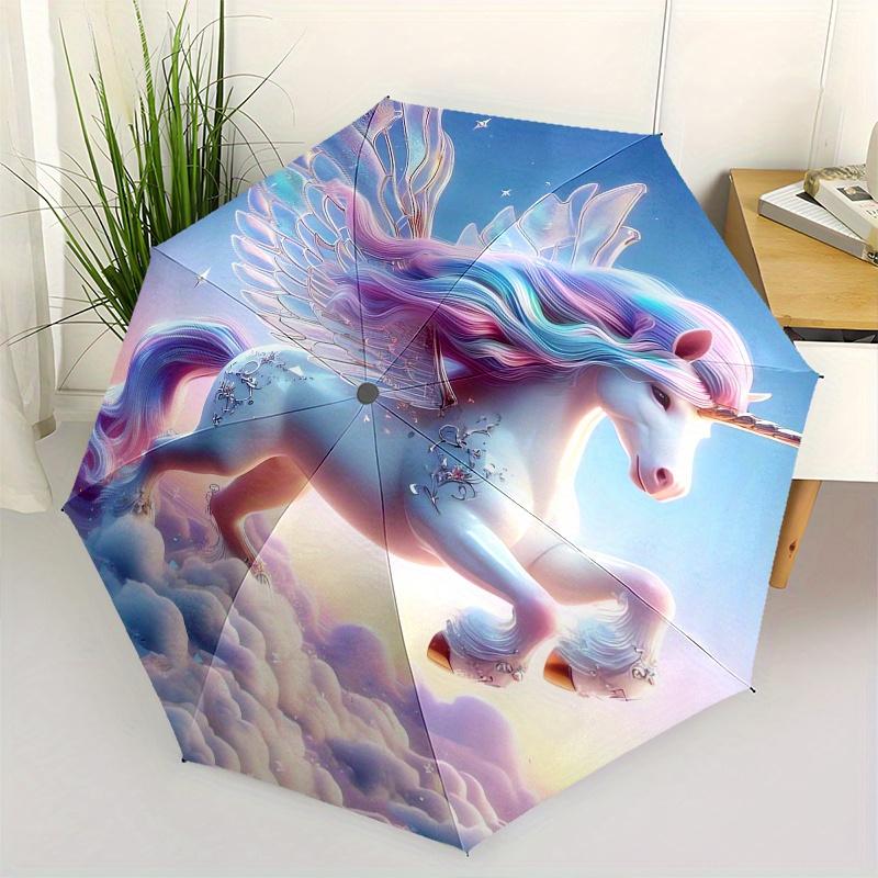 

Unicorn Fantasy Automatic folding umbrella simple eight rib design, bright color pattern, durable iron frame, ideal for travel and outdoor,