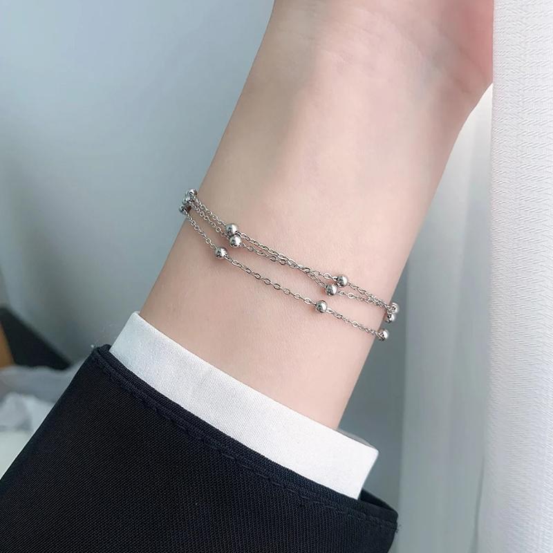 Stainless Steel Temperament Multi Layer Beads Bracelet for Women Classic Charm Anklets Bangle Lucky Jewelry Gift Colorfast