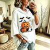 Women's Halloween Digital Print Hoodie Loose Fit Three-Quarter Sleeve Drop Shoulder Sweatshirt