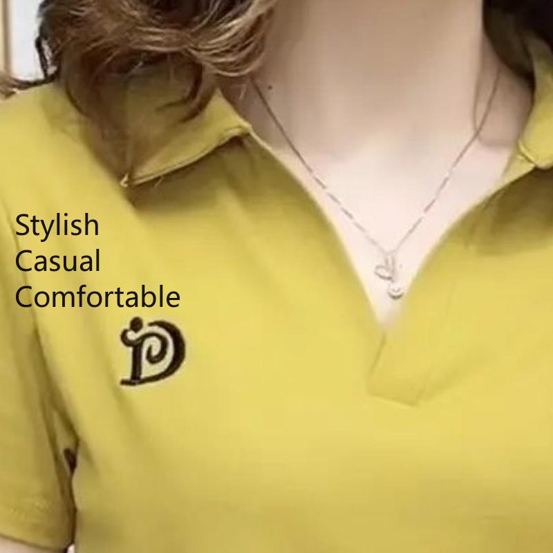 Damenmode, lässig, Sommer, Frühling, einfarbig, kurzärmelig, Polo-Ausschnitt, Blusen und Hemden