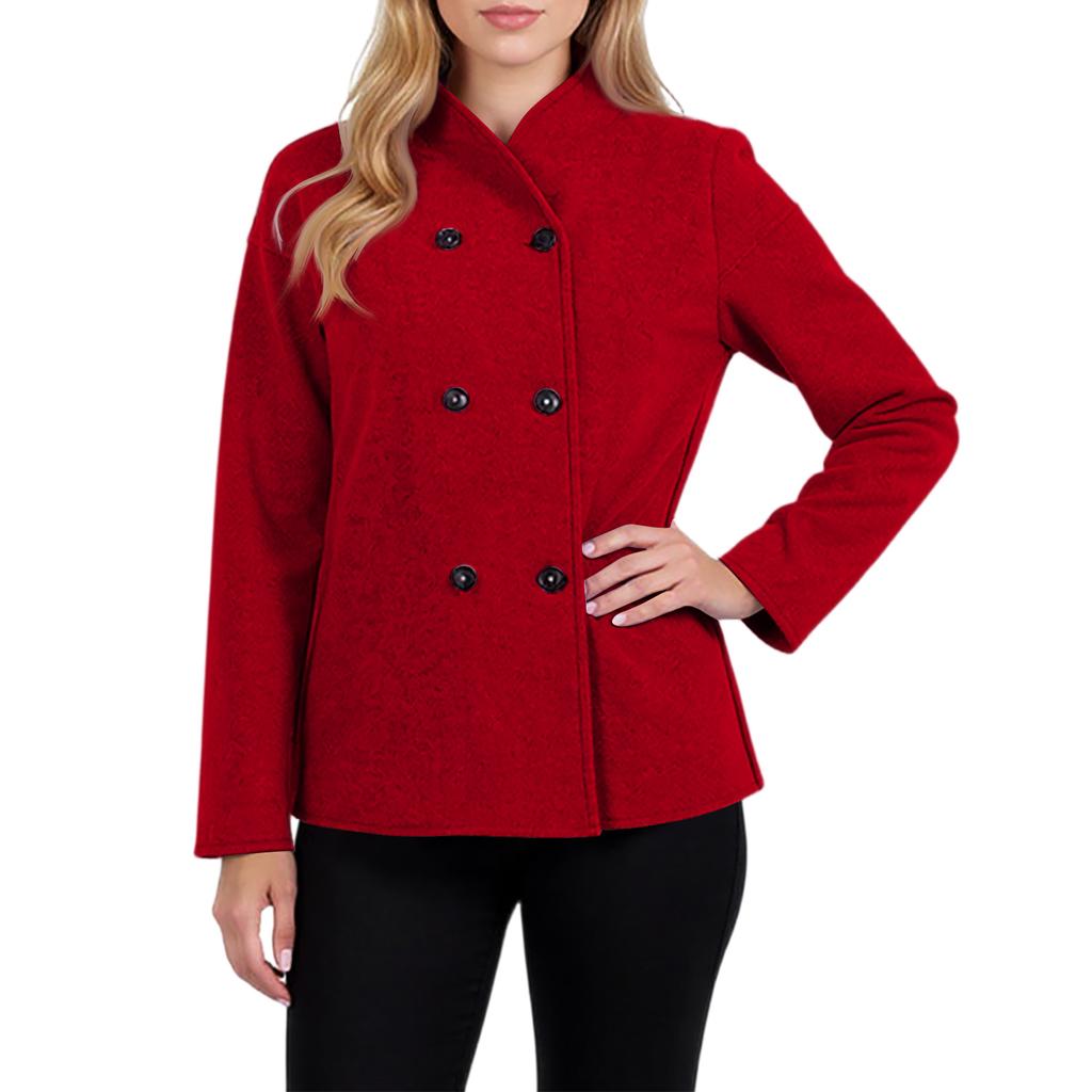Ladies' Casual Temperament Double Breasted Solid Color V-neck Coat Jacket