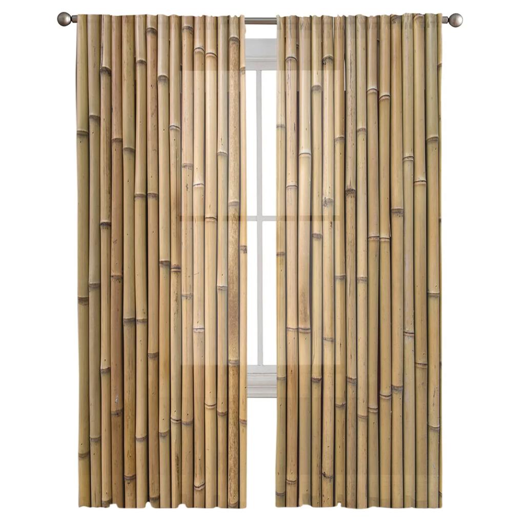 Bambu Retro Shabby Växt Skira Gardiner Vardagsrumsfönster Tyllgardiner För Sovrum Kök Heminredning Voile Draperier