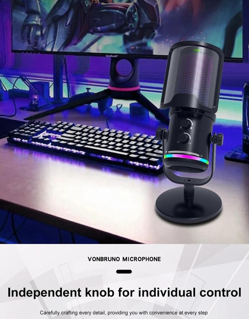 Professional Condenser Microphone USB Dynamic Microphone With Mute Button Gaming Mic For Studio Singing Podcasts Live Broadcast