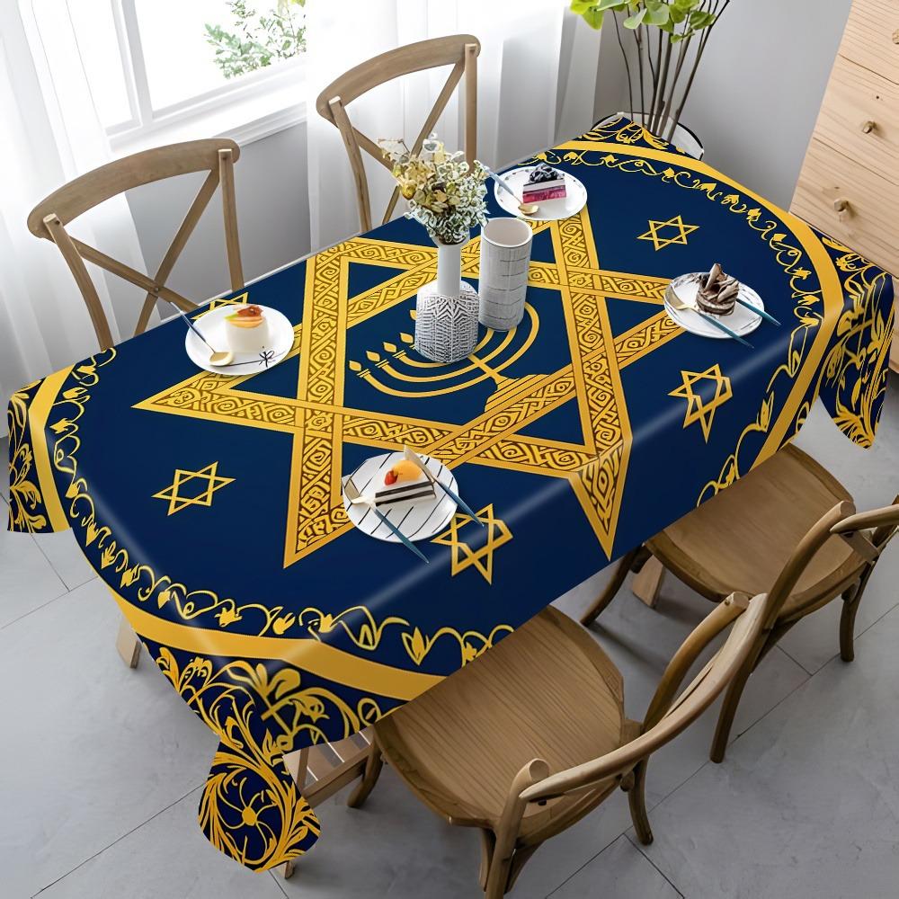 Joodse Feestdagen Thema Rechthoekige Tafelkleed voor Tafeldecoratie Keuken Eetkamer Waterdicht Herbruikbaar Tafelkleed voor Tafels Woondecoratie 140x140cm