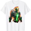 Flaming Skeleton Cyborg Graphic Tee Men's Cool Breathable Crewneck T-Shirt Casual Streetwear
