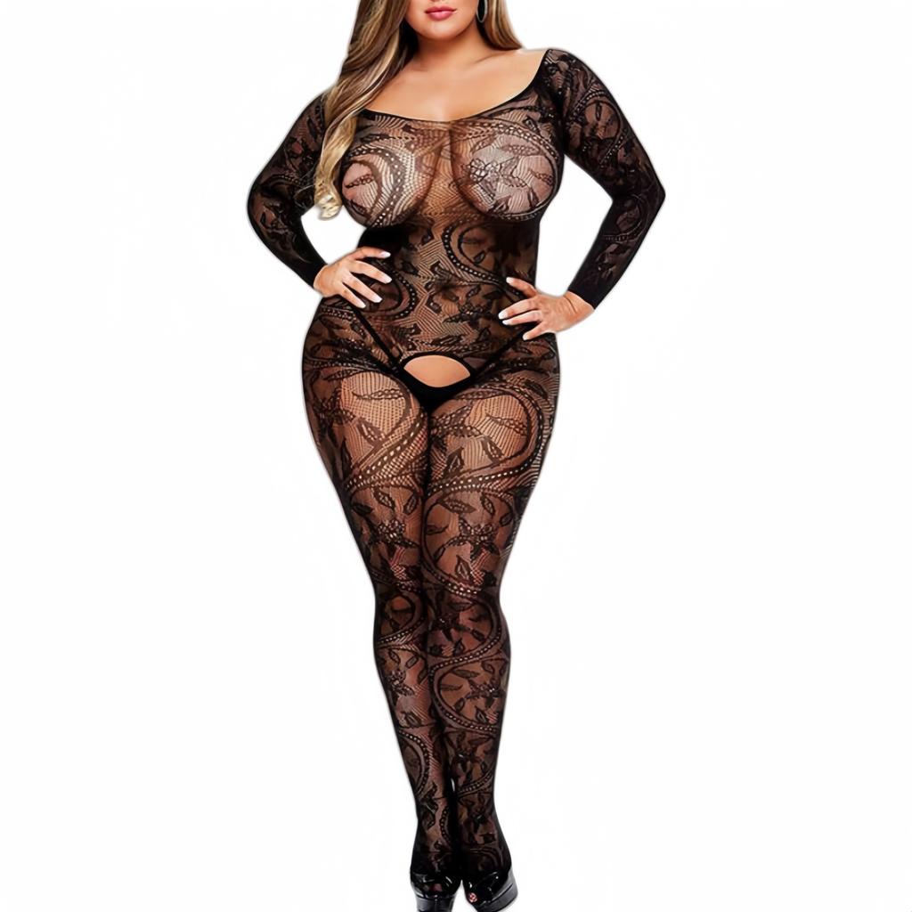 NEWJOINFUN Oversize Women Sexy Open Bra Crotchless Lingerie Lace Hollow Bodysuit Erotic Teddies Plus Large Size Underwear Set