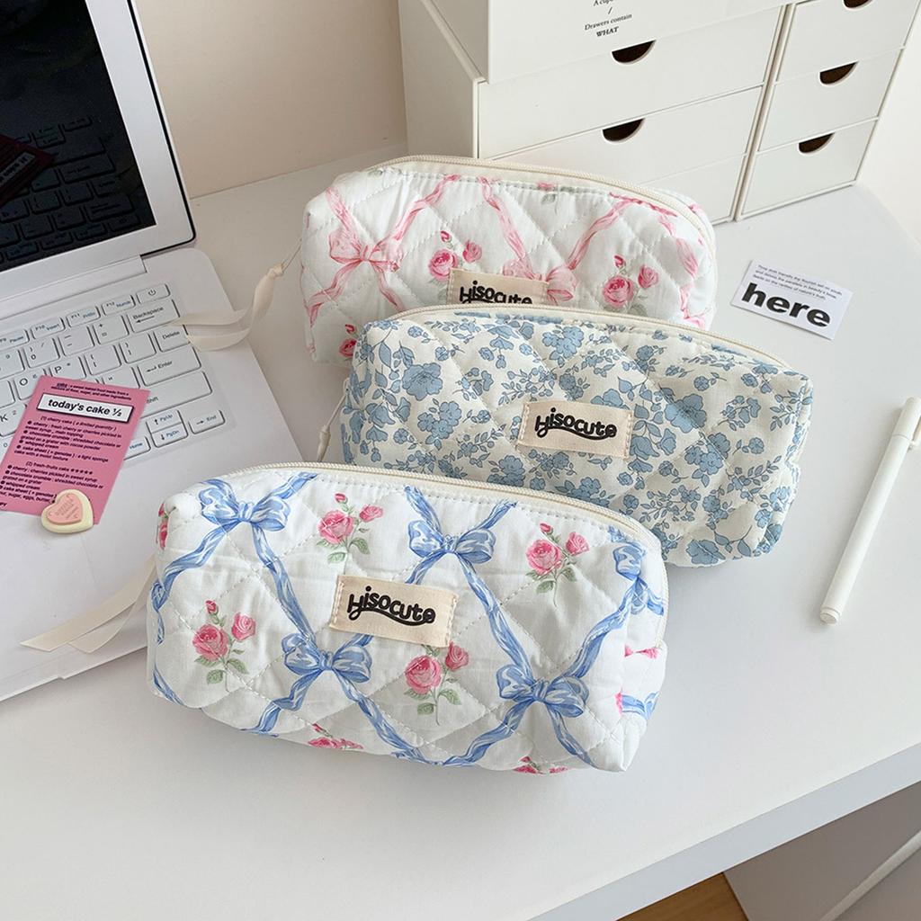 Large Capacity Pencil Case Floral Print Pen Bag Bows Pencil Bag School Supplies For Students