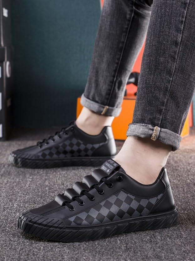 FleurUneffe S81 White Block Check Cool Hip Dance Size Men's Sneakers, Low-Top Pattern, Stylish, Popular, Fall/Winter Shoes, Streetwear, Hop, (S81 cm)