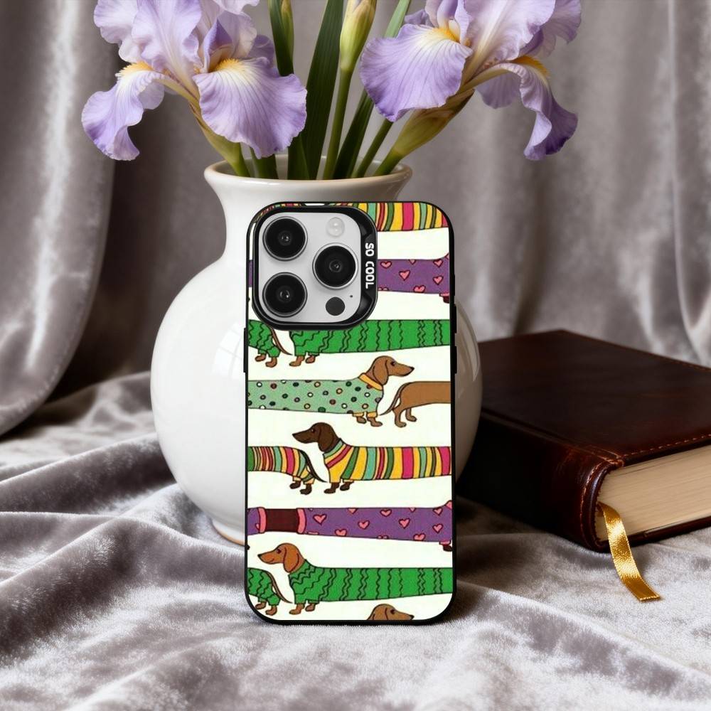 D-Dachshund S-Silhouette ART D-Dog Phone Case For iPhone17,16,15,14,13,12,11 Plus,Pro Max Black Candy silver phone case