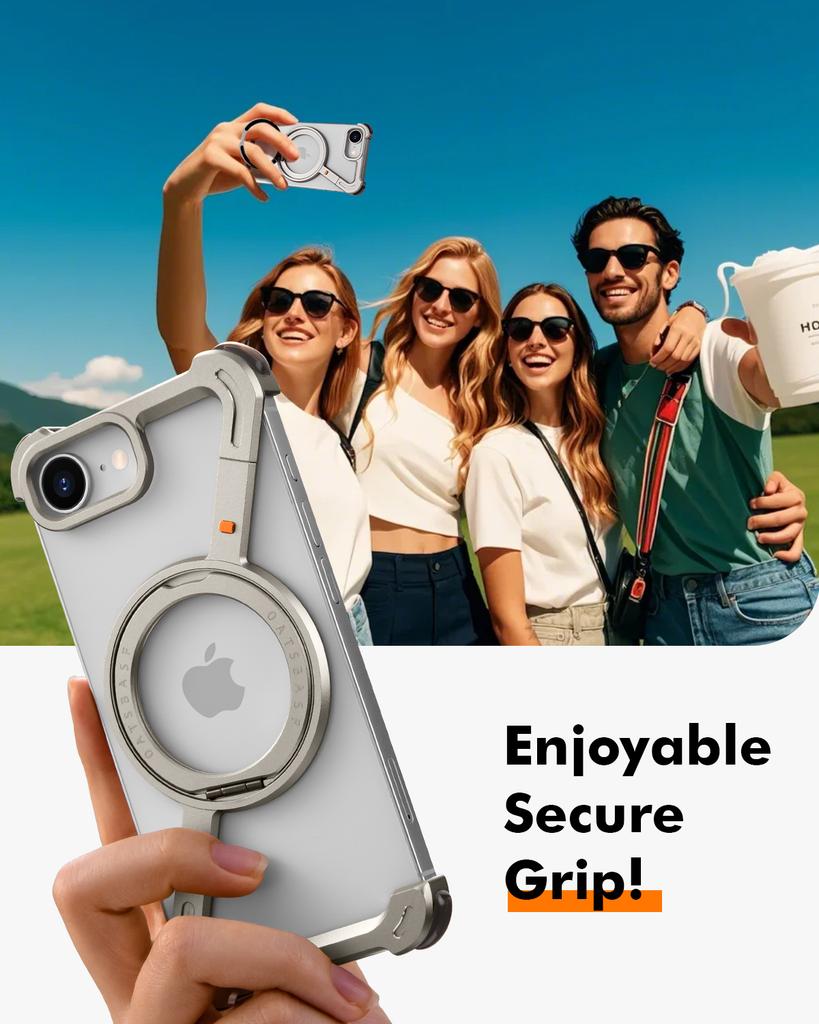 Frameless Case for iPhone 16 E Magsafe Z-Shaped Phone Cover With 360°Rotate Magnetic Kickstand Metal Shockproof Protective