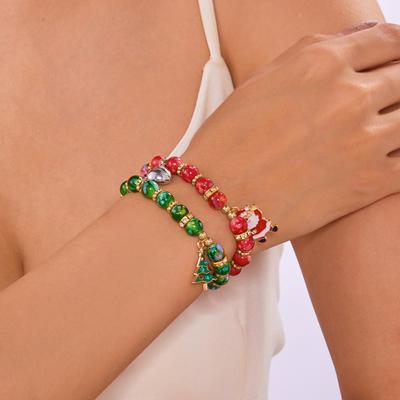 Christmas Jewelry, New Santa Claus Wreath Flower Bead Magnetic Couple Bracelet