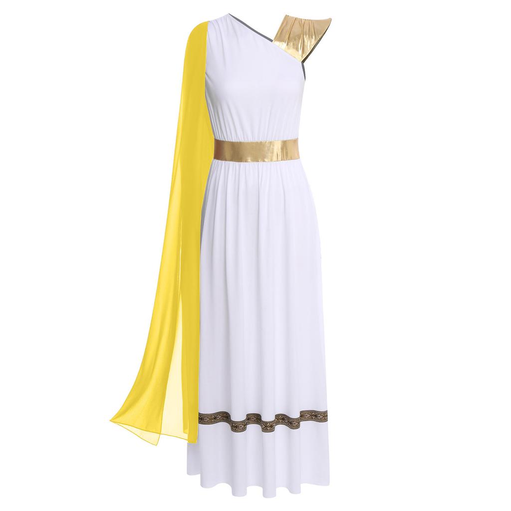 Dámský kostým starověké řecké bohyně bez rukávů s vysokým pasem tunikové šaty zlatá římská císařovna toga halloweenský party kostým