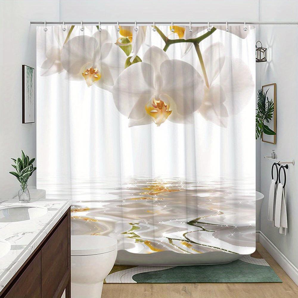 1 Piece Orchid Shower Curtain - White And Yellow Flowers Floating On The Water Delicate Petals Polyester Fabric Machine Washable