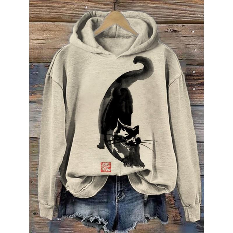 Womens Oversized Hooded Sweatshirt With 3D Digital Print Streetwear Long Sleeve Top Fall Winter