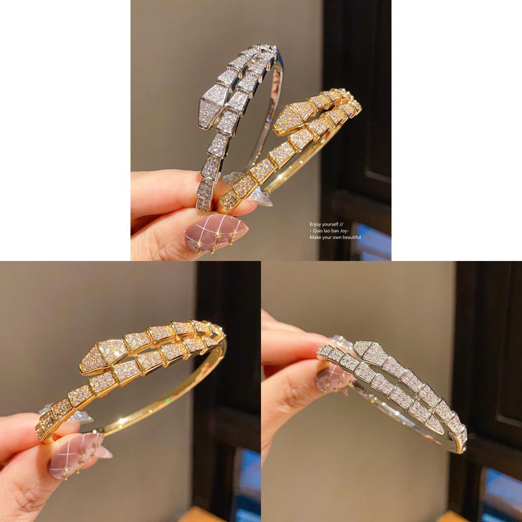 Animal Inspired Jewelry Braided Snake Shape Copper Bracelet With Zirconium Accents For Women
