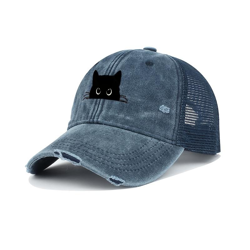 Casual Black Cat Printed Baseball Cap for Truck Drivers, Breathable, Lightweight,versatile,retro Vintage Vintage Duck Tongue Cap