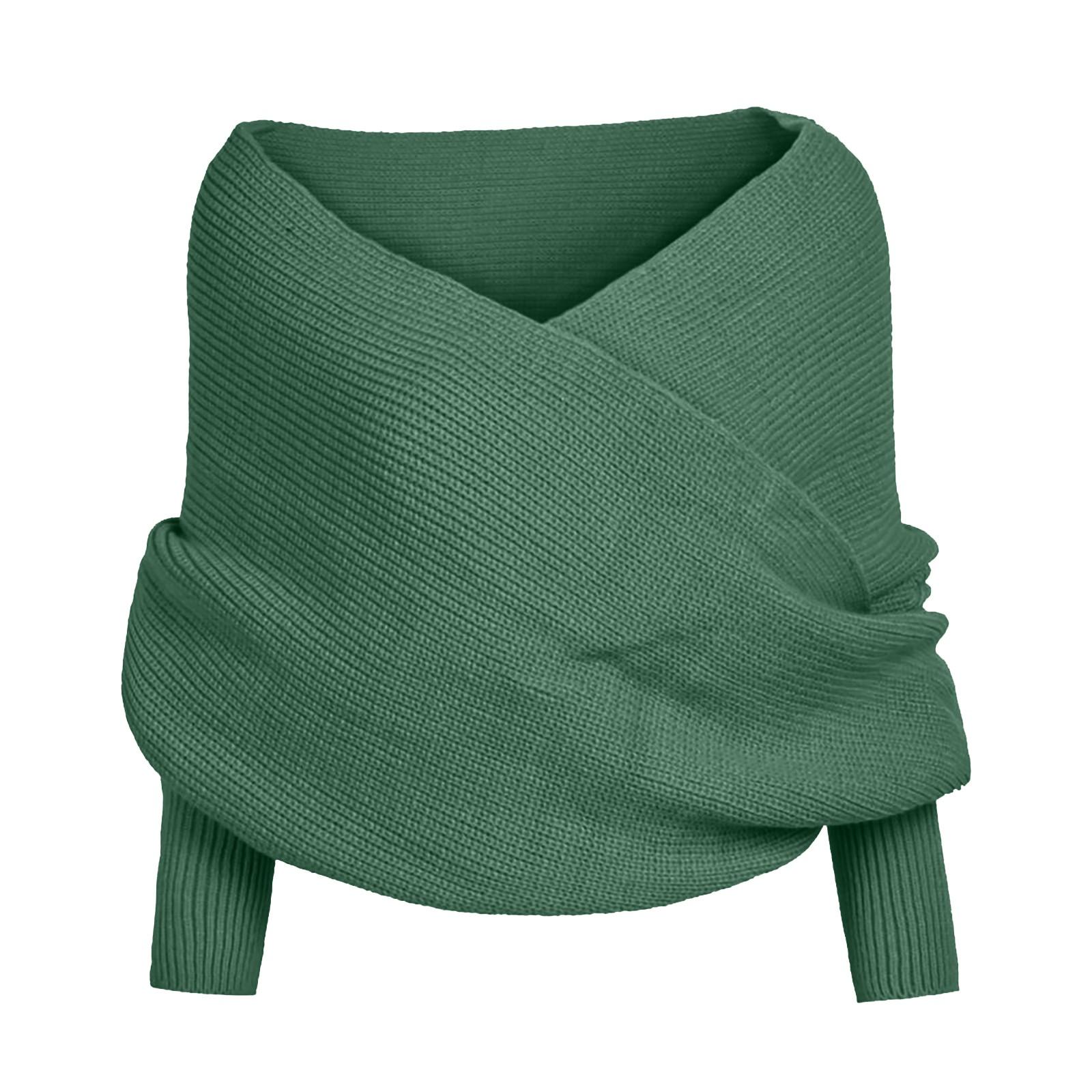 

(SU)Женский однотонный шарф с рукавами вязания крючком, длинная мягкая зимняя шаль GN зелёный