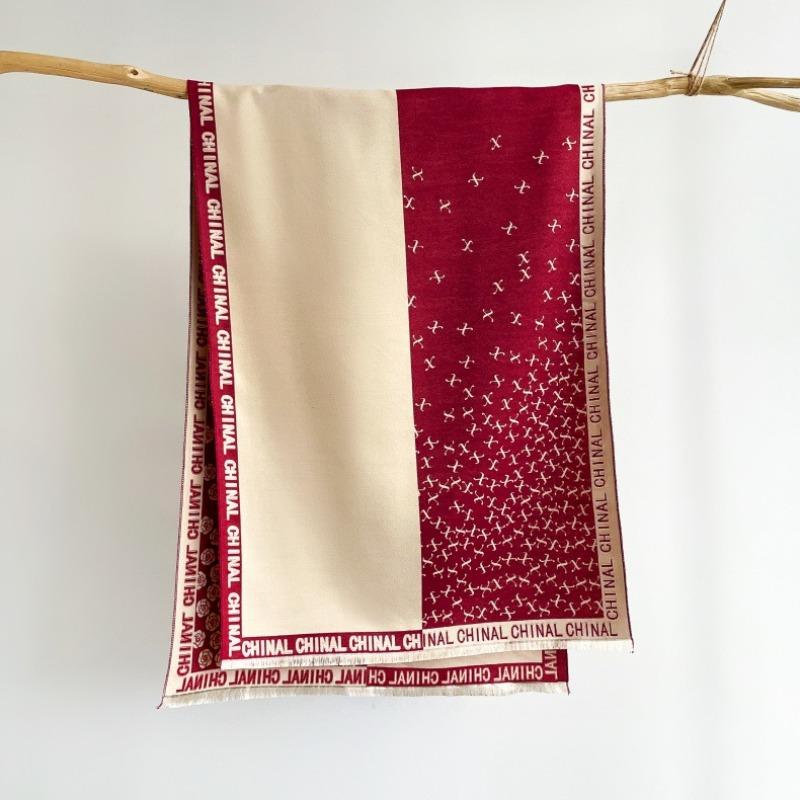 New Splicing Camellia Shawl Winter Cashmere Thickened Scarf with Double-sided Thermal Scarf