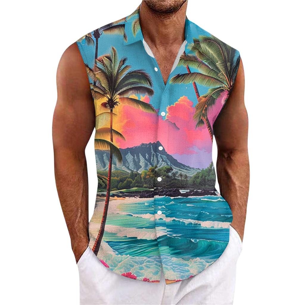 Herrskjorta med Hawaii-mönster och knappar