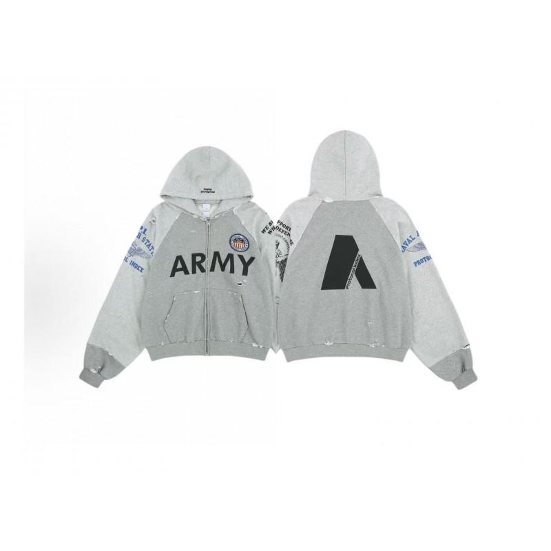 Mens Oversized Distressed Cotton Hoodie With Colorblock Patchwork Print Zip-Up Sweatshirt Fall Casual Wear