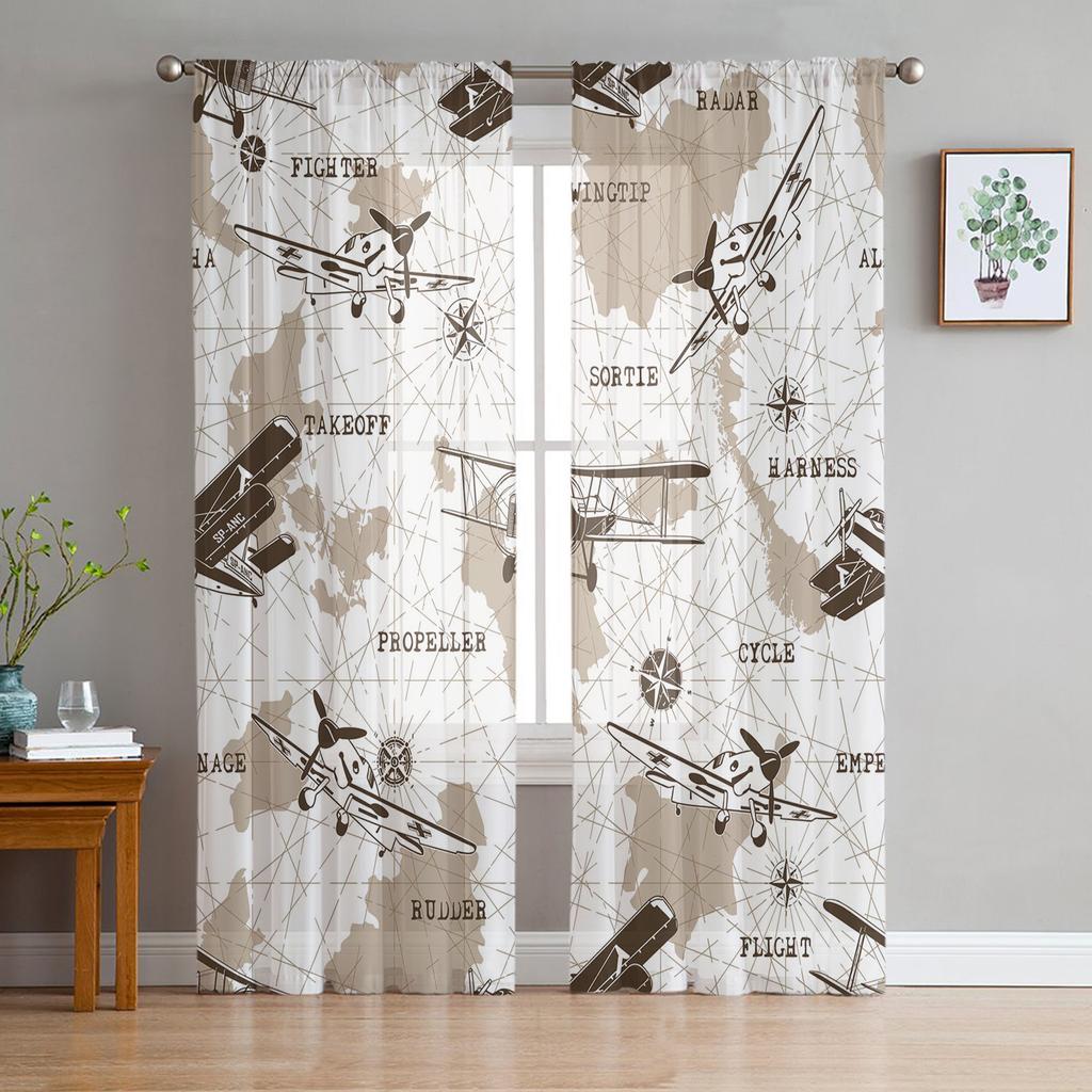 Flugzeug Sonnenuntergang Moderne Vorhänge für Wohnzimmer Transparente Tüllvorhänge Fensterschleier für das Schlafzimmer Zubehör Dekor