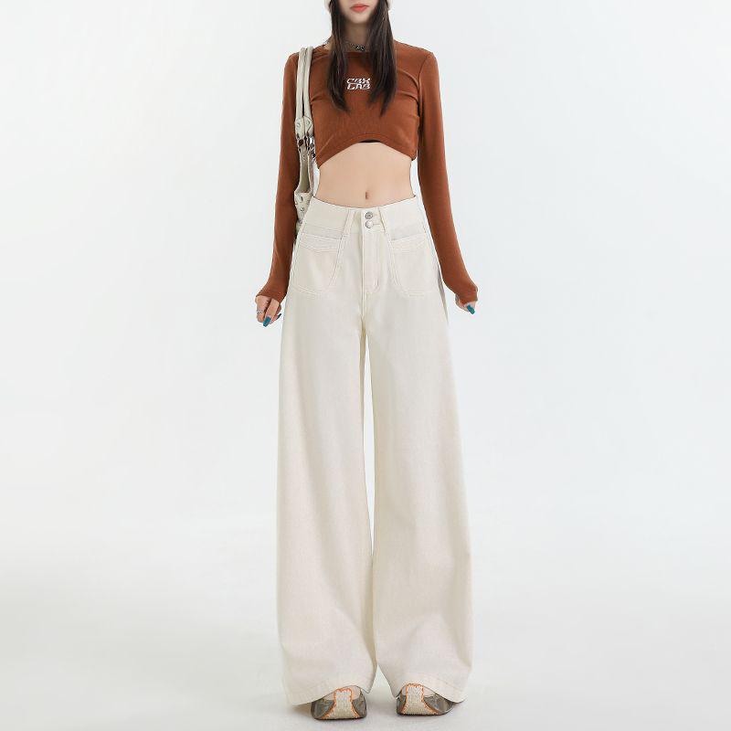 Women's High-Waisted Velvet Wide-Leg Jeans for Autumn and Winter