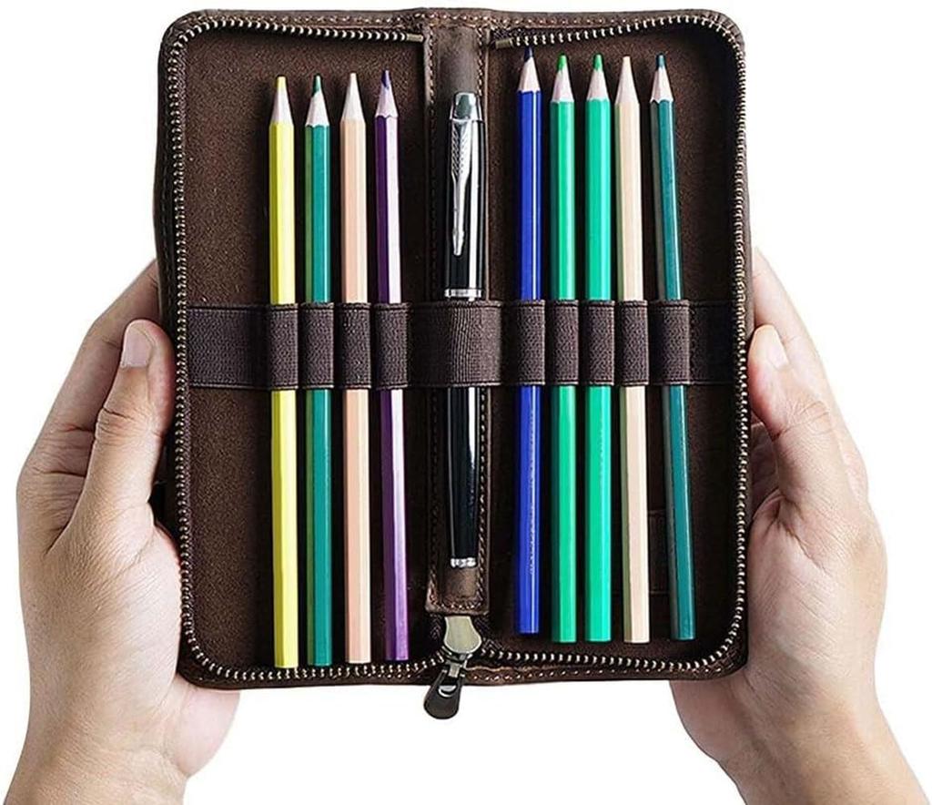 Leder Stiftemäppchen groß einfach zu bedienen für Grundschule Mittelschule Gymnasium Erwachsene Etui, Beutel, hochwertiges Leder, Fassungsvermögen,