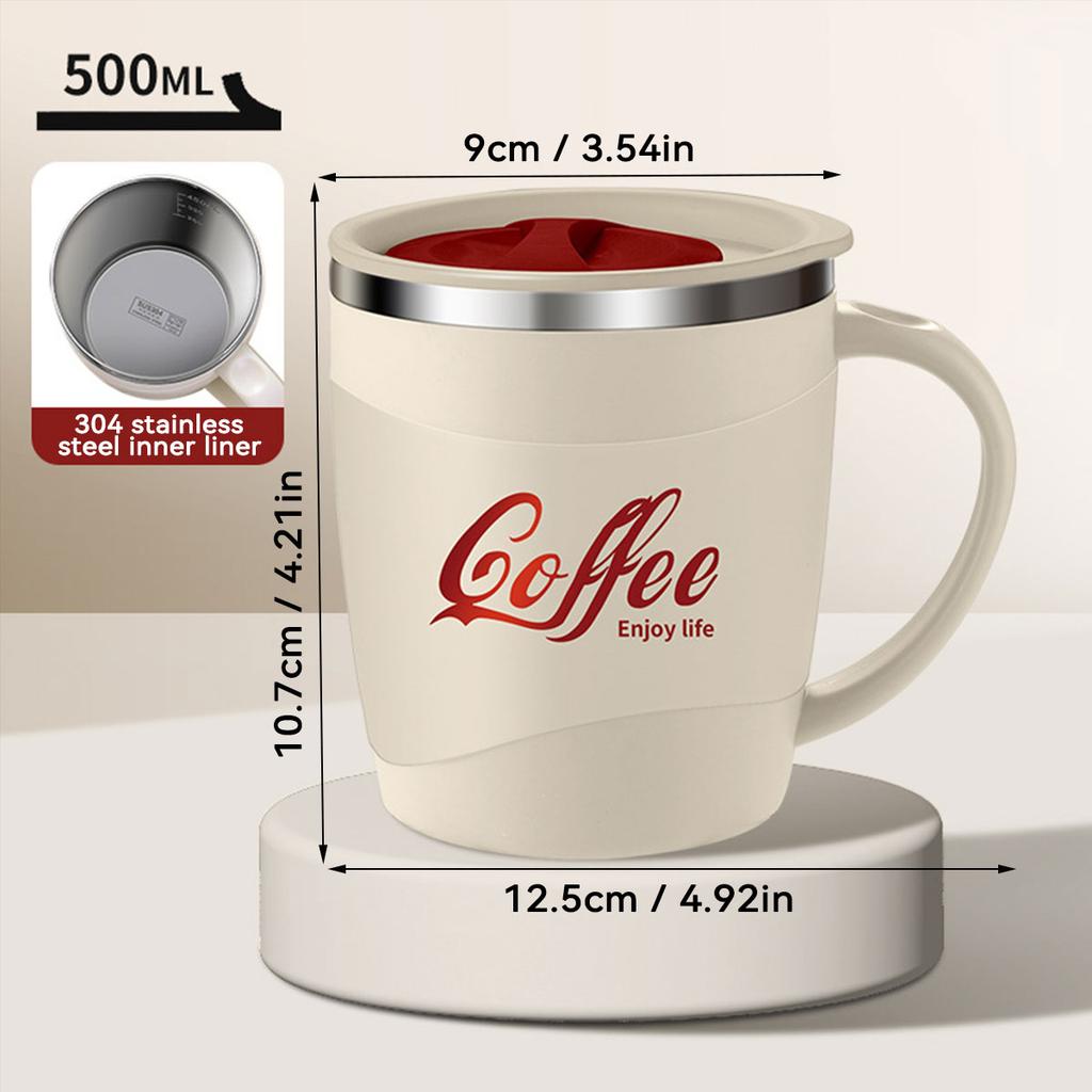 500ML Double-layer Thermos Mug 304 Stainless Steel Milk Coffee Cup Portable Sealed Cold And Hot Water Drinking Cup With Handle