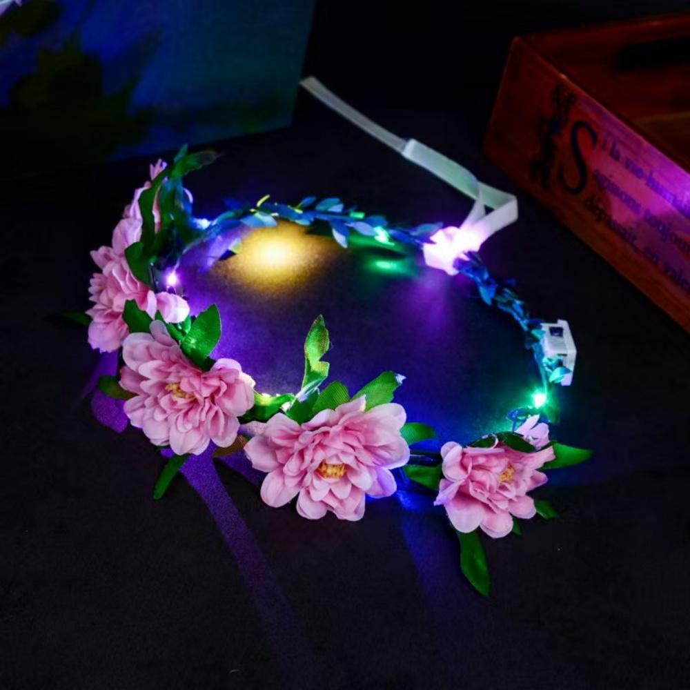 LED Flower Wreath Headband Light Up Peony Flower Crown Hairband Shining Headwear For Wedding Party Beach Hair Accessories