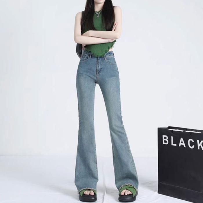 

Джинсы женские с высокой талией, эластичные, облегающие, с необработанным краем и бахромой S