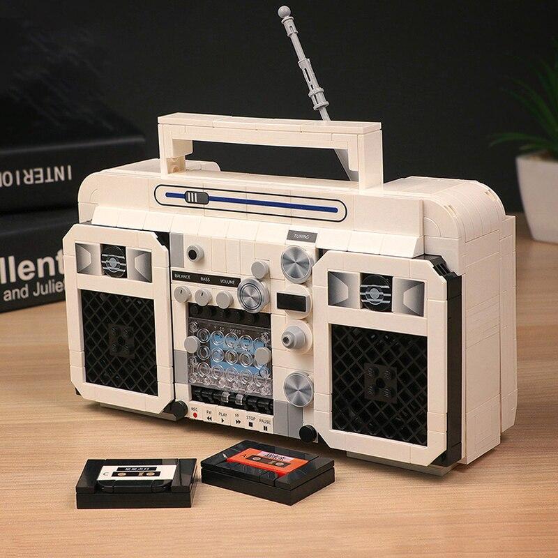 00938 Retro Antenna Radio Lettore di nastri Registratore musicale Modello di macchina Mini blocchi fai da te Giocattolo da costruzione per bambini senza scatola