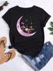 Maycaur T Shirt Women Moon Planet Print Fashion Tee Shirts Casual Round Neck Short Sleeve Streetwear Female T-Shirt Vintage Tops