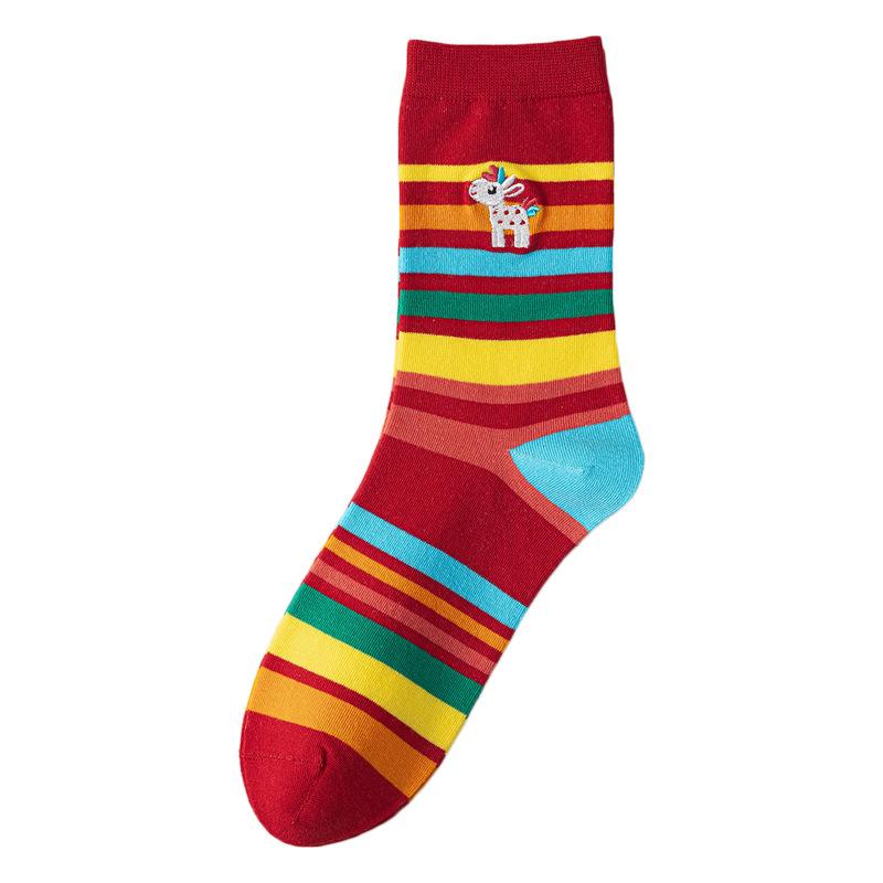 Red Socks Pure Cotton Year Of The Horse Tube Socks Cute Cartoon Season Cotton Boneless Festive Stockings