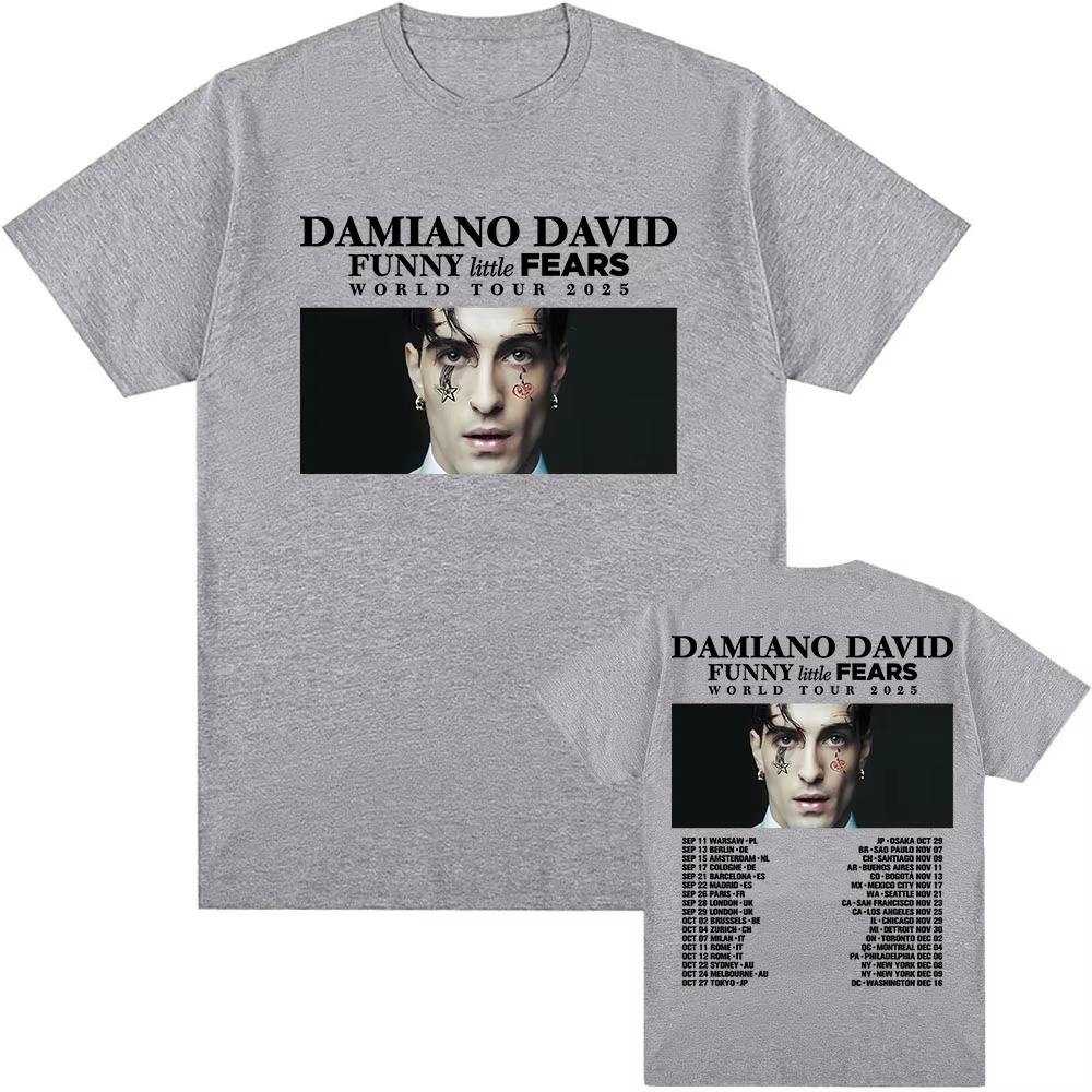2025 Summer Interesting Little Fear World Tour Tshirt Damiano David Printed Tshirt Cotton Male Hiphop Loose Tshirt Comfort