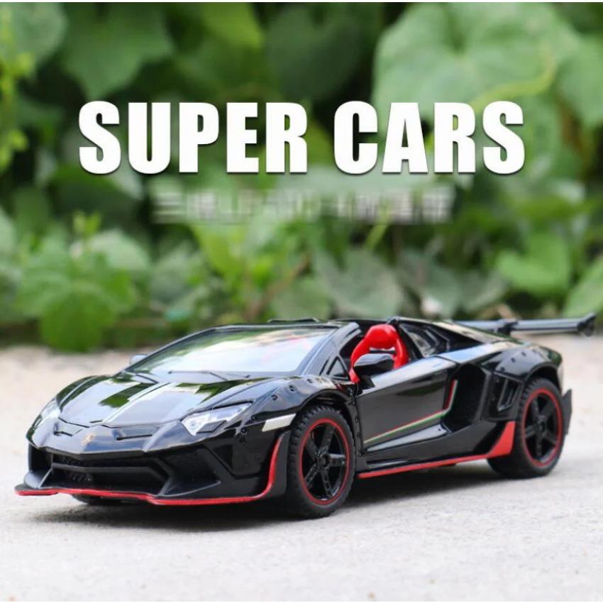 Car Model 1/32 Aventador SVJ LamborghinILP700 Convertible Alloy Sports Car Sound and Light Pull Back Toy Car Gifts for Boy
