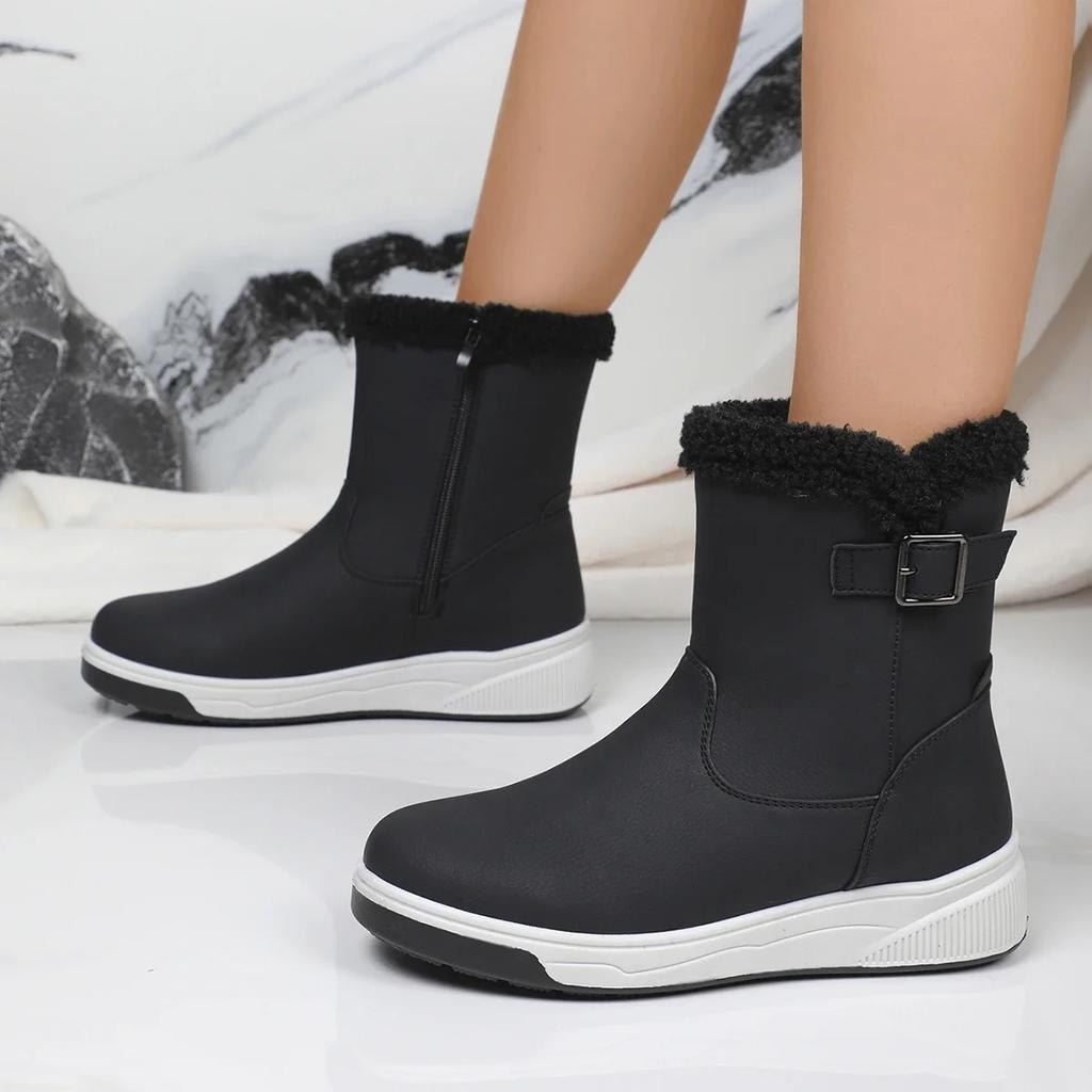 Women Snow Boots Thickened Warm Casual Leather Boots Short High Top Outdoor Non-slip Warm Plush Winter Plush Fashion Boots
