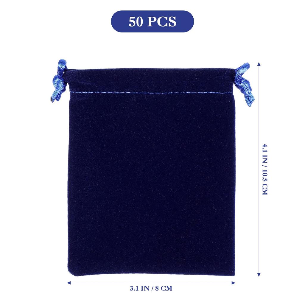 FRCOLOR Jewelry Pouch Drawstring Bag Small 8x10cm Set Accessory Storage Bag Packaging Wrapping Jewelry Storage Small Item Case Navy Blue 50-Piece