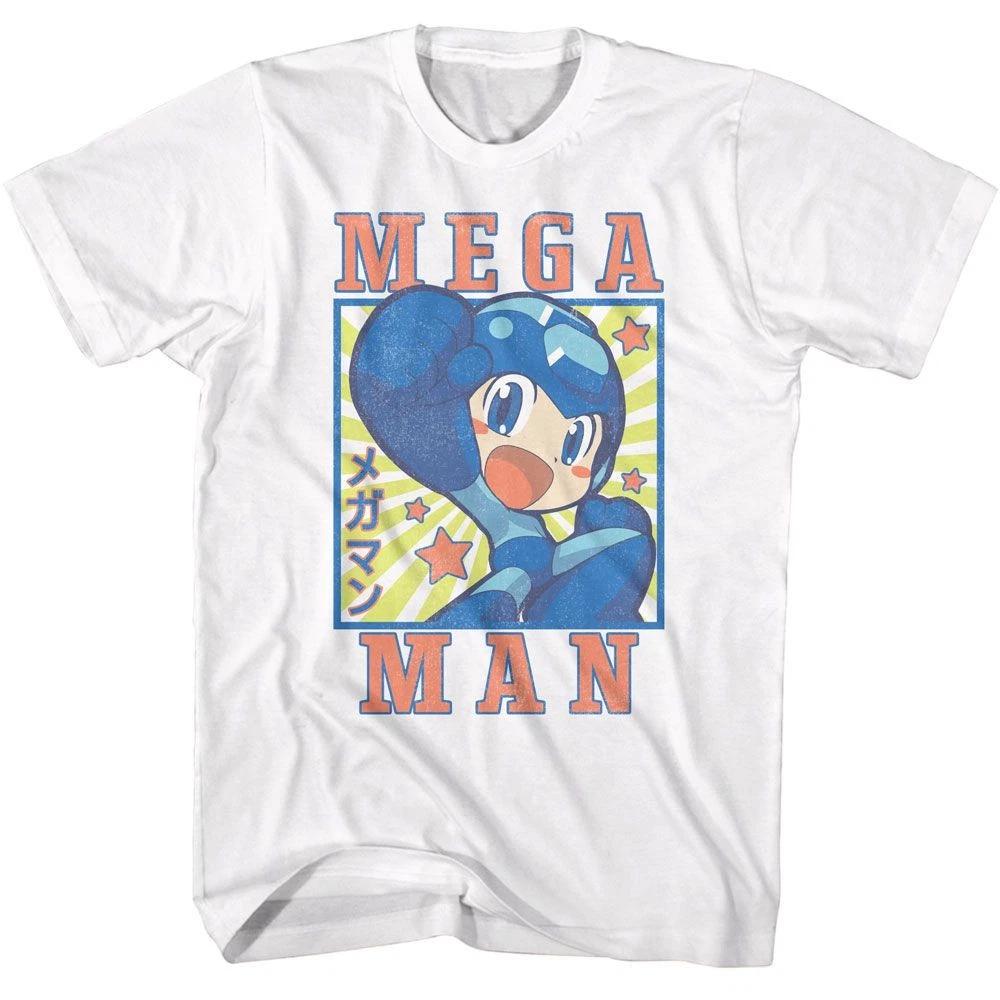 Mega Man - Square And Stars - American Classics - Solid White  Short Sleeve 100